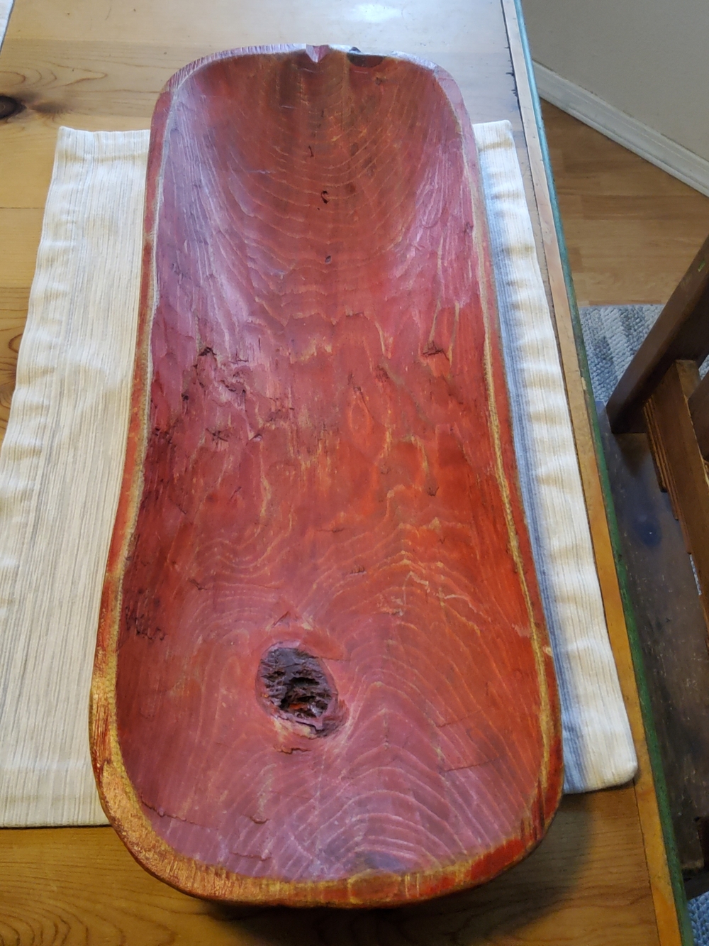 Authentic Handmade Red Wood Dough Bowl Mexican EUC